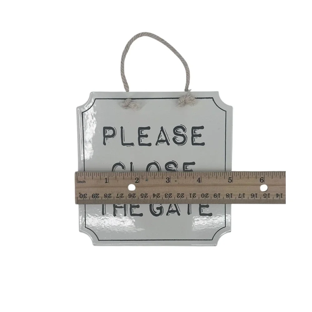 Farmhouse Close the Gate Hanging Sign Set of 2 White Metal 5x5 Cottagecore
